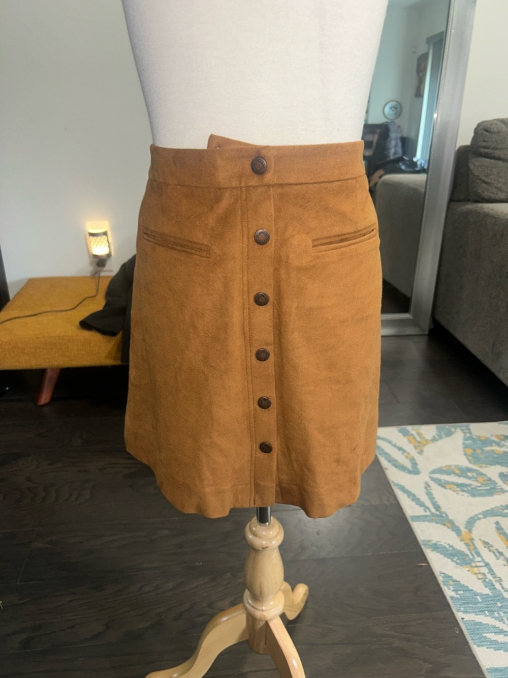 Vince Camuto Cognac Suede Button-Front Mini Skirt